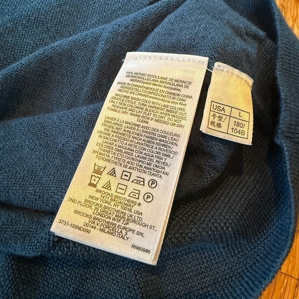 Brooks Brothers Sweater Mens Size L 100% Wool Italian Yarn Pullover V-neck Blue - Picture 7 of 11